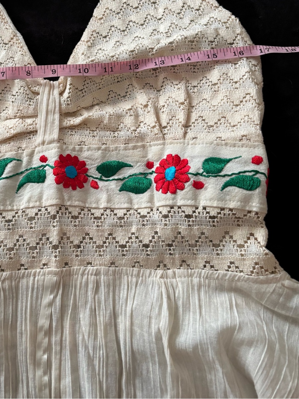 Boho Embroidered Floral Lace Halter Peplum Top Cream Cottagecore Festival XL - Picture 5 of 6